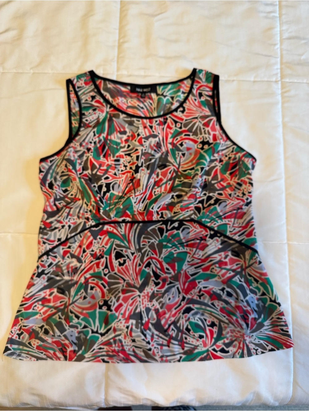 Nine West Black-Trim Multicolor Abstract Print Sleeveless Top/Blouse Sz M